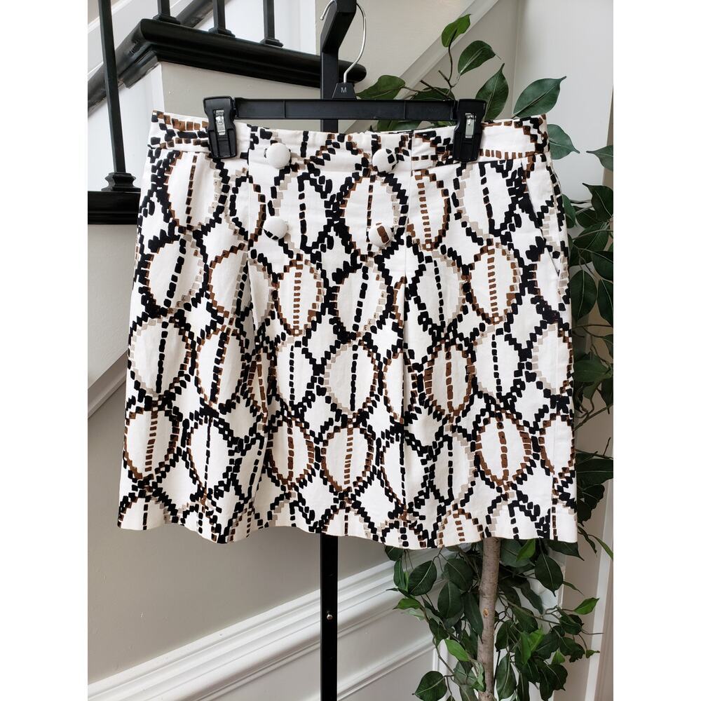 Worthington Pencil Skirt Womens Size 12 White Geo Print Cotton Stretch Back Zip
